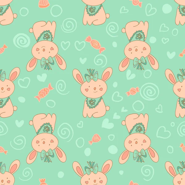 Stylový plynulé textury s doodled kreslený králík růžový — Stockový vektor