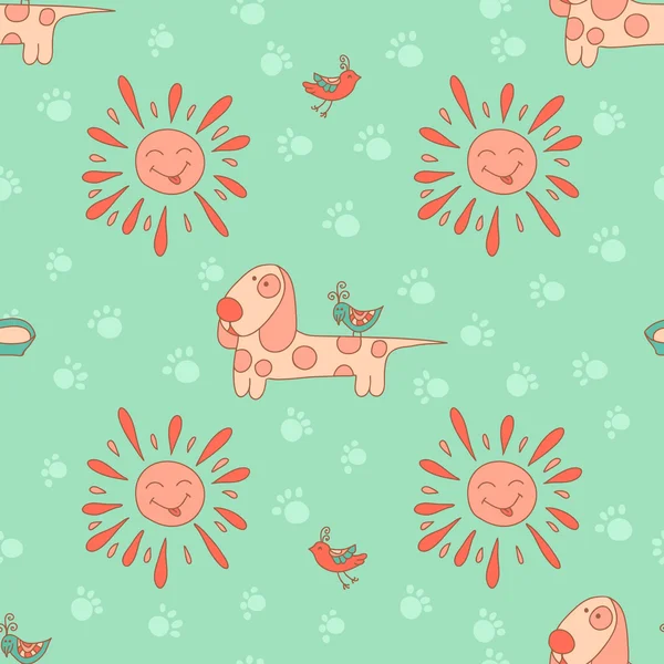 Stylový bezešvá textura s doodled kreslených psů v růžové a b — Stockový vektor