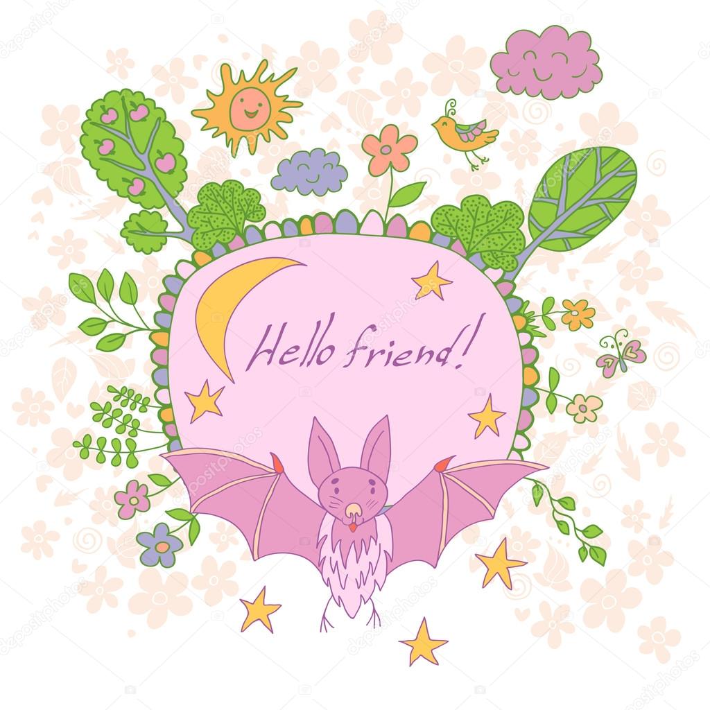 Cartoon Style Carte Composée De Chauve Souris Doodled