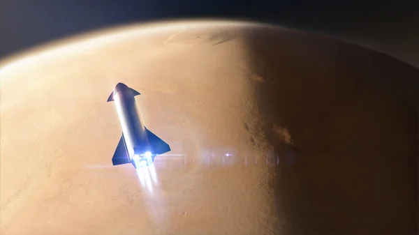 Ruimteschip Boven Mars Atmosfeer Buurt Van Land Rode Planeet Oppervlak — Stockfoto