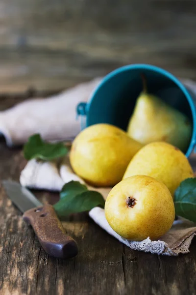 Poires mûres biologiques dans un petit seau — Photo