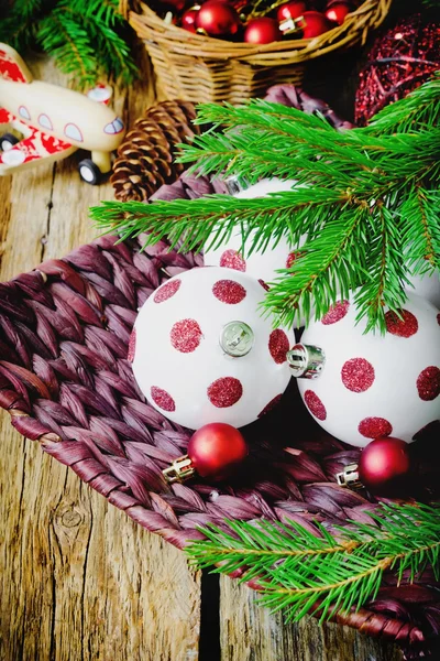 Christmas balls in a basket — Stock Photo, Image