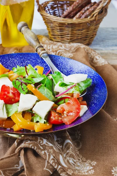 Salada com queijo Mozzarella — Fotografia de Stock