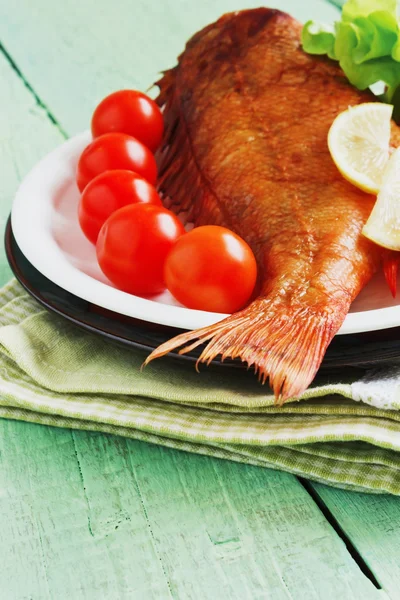 Lunch of smoked sea bass — Stock Photo, Image