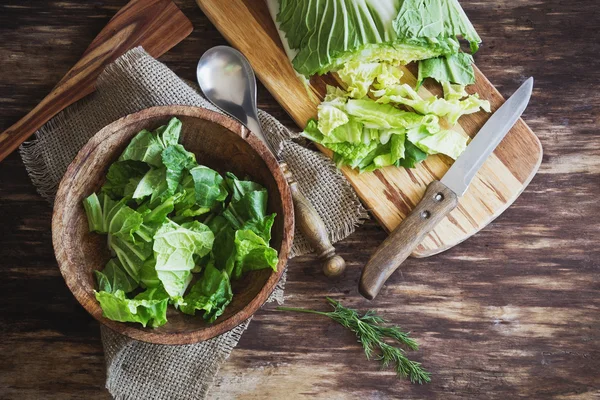 Cooking salad chinese cabbage — Stock Photo, Image