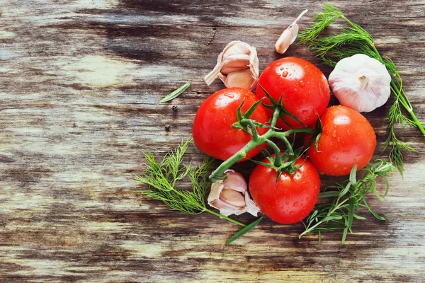 Ripe tomatoes and herbs — Stock Photo, Image