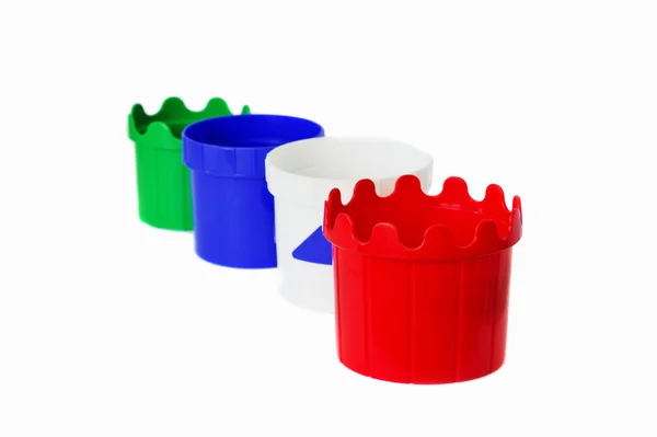 Children multicolor plastic buckets — Stock Photo, Image