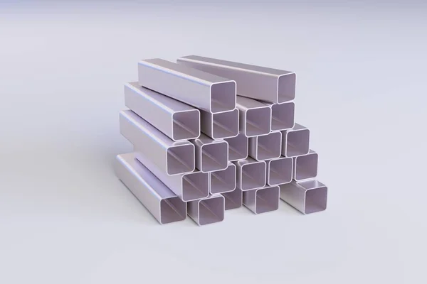 Metallaluminium Weiße Vierkantrohre Auf Grauem Quadratischem Rollmetall Abstrakte Industrielle Illustration — Stockfoto