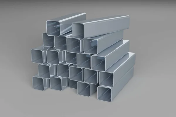 Metal Aluminium White Square Pipes Gray Background Square Section Rolled — 图库照片