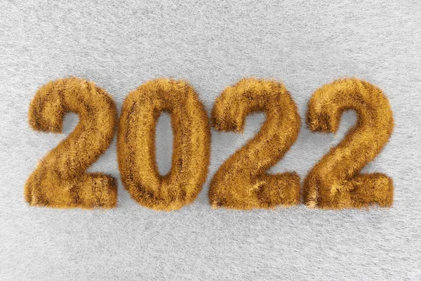 Fluffig Gyllene Text 2022 Ljus Bakgrund Gul Inskription Päls Bakgrund — Stockfoto