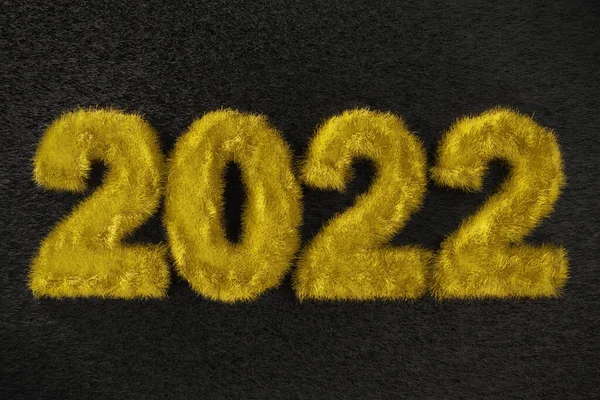 Fluffy Golden Text 2022 Black Background 크리스마스 렌더링 — 스톡 사진