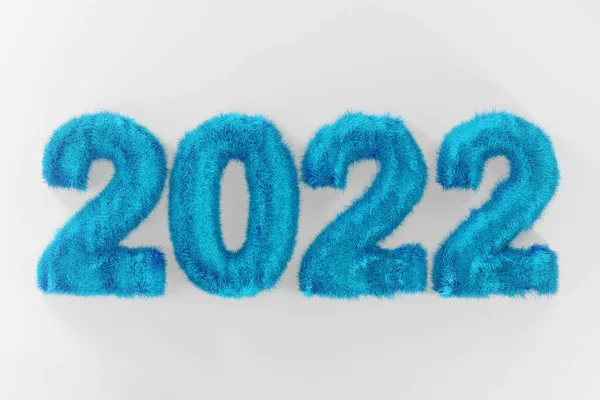 Fluffig Blå Text 2022 Vit Bakgrund Cyan Inskription Päls Bakgrund — Stockfoto