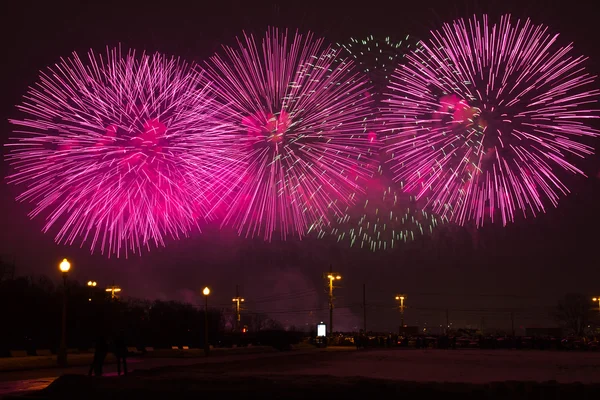 Fireworks at Sparrow hills. Russia, Moscow, Lomonosov Moscow state University. — Stock Photo, Image