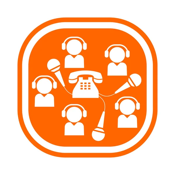 Иконка Оранжевого Цвета Большим Количеством Людей Микрофонами Телефоном — стоковый вектор