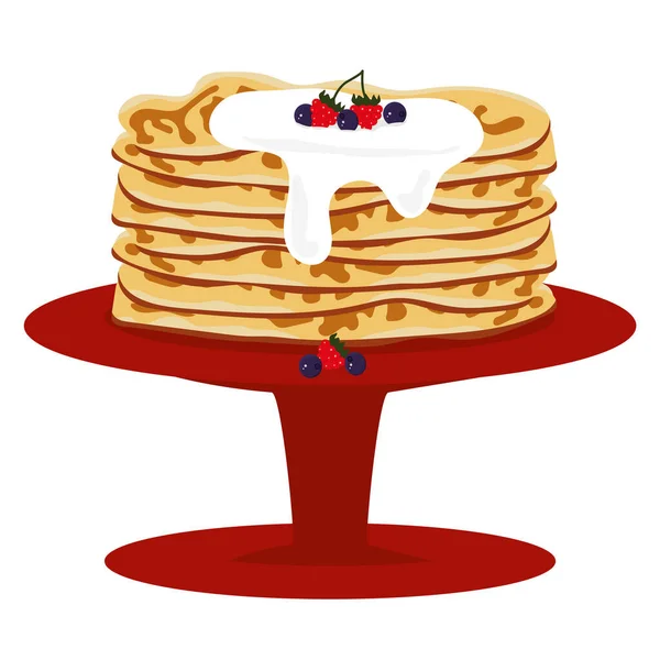 Pannenkoeken Met Zure Room Een Hoge Standaard Met Een Dun — Stockvector