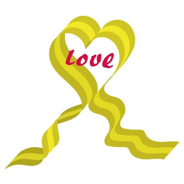 Mot Amour Dans Ruban Rayé Plié Forme Cœur — Image vectorielle