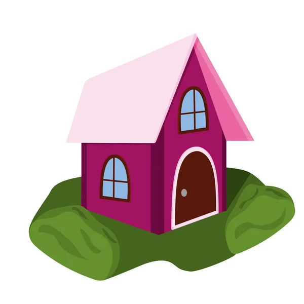 ピンクの屋根と緑の芝生の紫の家おとぎ話と漫画のベクトルファイル — ストックベクタ