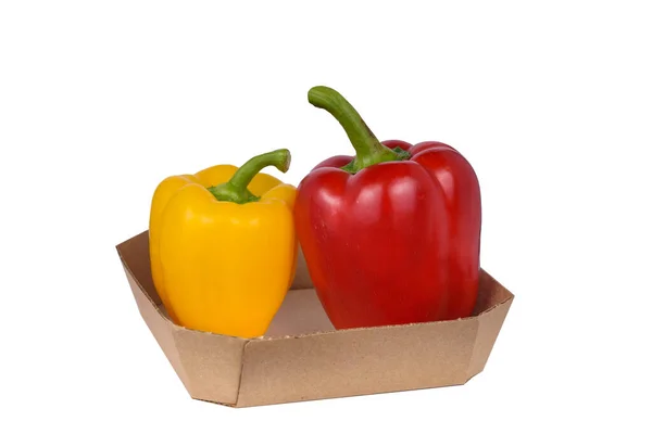 Two Bell Peppers Red Yellow Cardboard Box — Stock Photo, Image