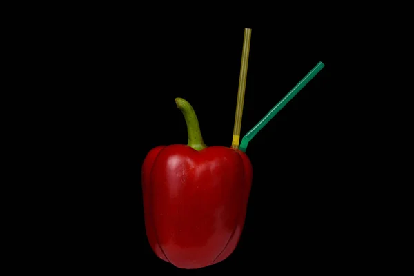 Red Bell Pepper Cocktail Tubes Black Background — Stock Photo, Image