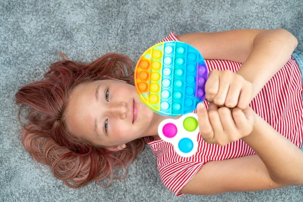 Colorful Antistress Sensory Toys Push Pop Simple Dimple Kid Hands — Stock Photo, Image