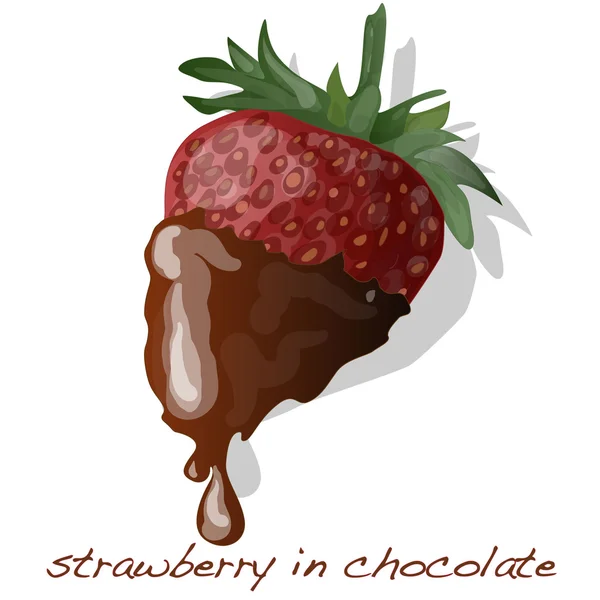 Aardbeien gedoopt in chocolade fondue vector — Stockvector