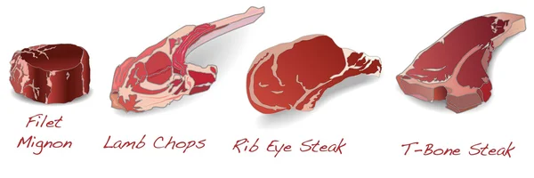 Set vector steaks geïsoleerd — Stockvector