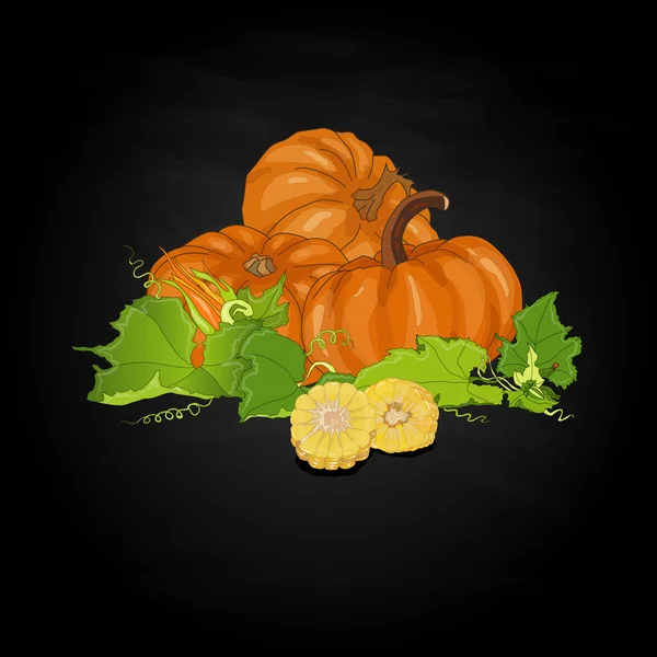 Fond saisonnier avec citrouilles et maïs — Image vectorielle