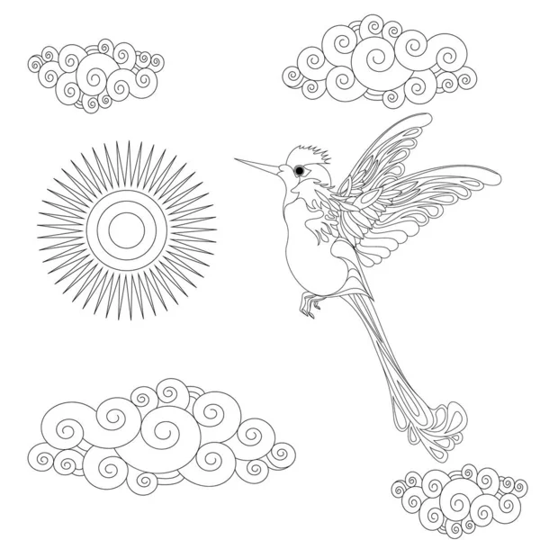 Vektorillustration Von Kolibris Oder Kolibris Himmel Isoliert Auf Weißem Hintergrund — Stockvektor