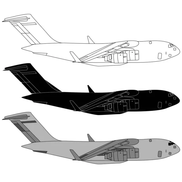 Bir Dizi Uçak Silueti Uçan Uçaklar Uçakların Vektör Çizimi — Stok Vektör