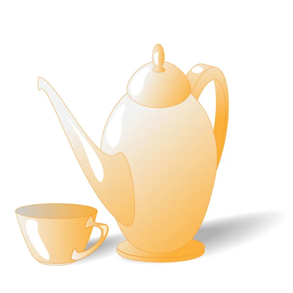 Cafetière et tasse or — Image vectorielle