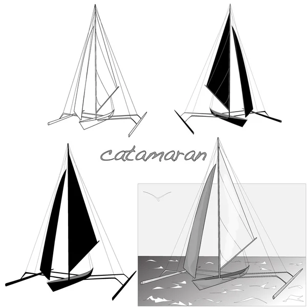 Silhuetas de barco catamarã —  Vetores de Stock