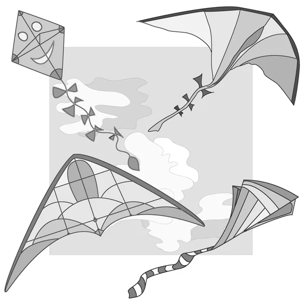 Kite. Vectorillustratie van kite en wolken in de hemel. — Stockvector