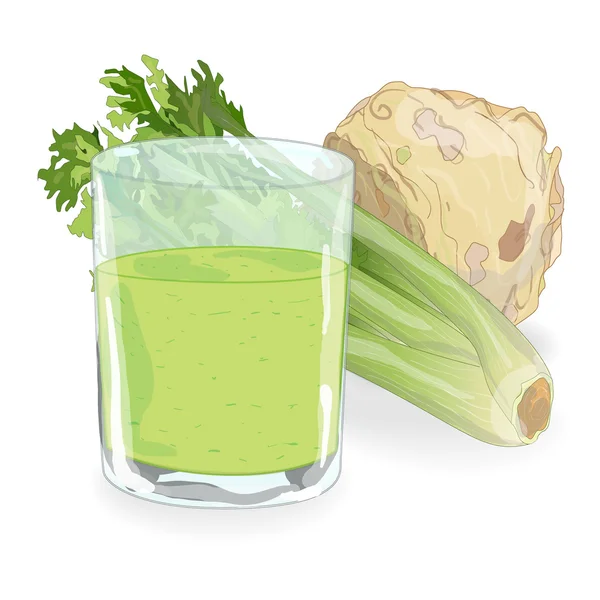 Apio y jugo de raíz y verde fresco — Vector de stock