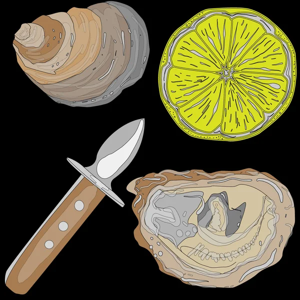 Ontdane oesters met citroen — Stockvector