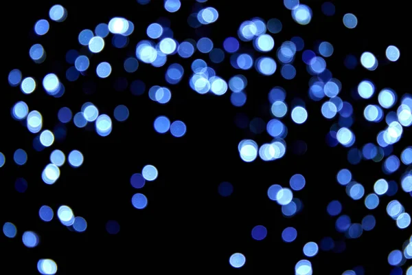 Defokussiert Bokeh Weihnachten Kleine Blaue Lichter Auf Schwarzem Hintergrund Verschwommene — Stockfoto