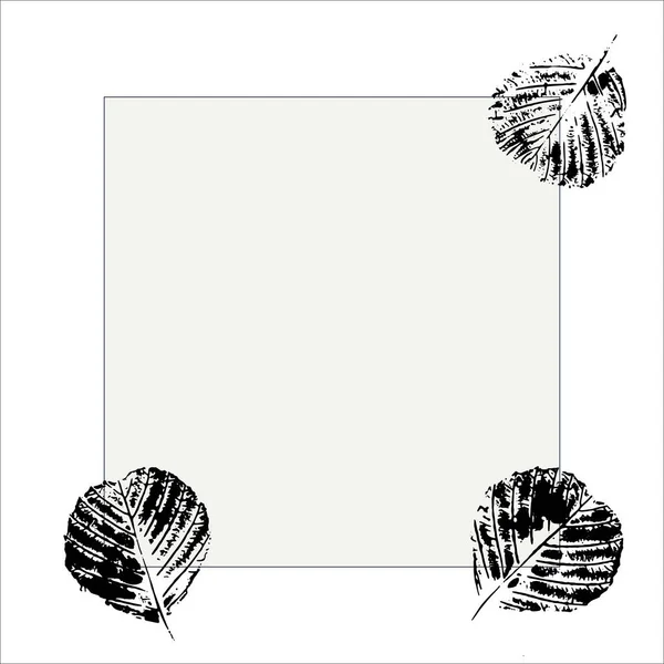 Frame for text with ink black abstract leaves. — Stock Vector