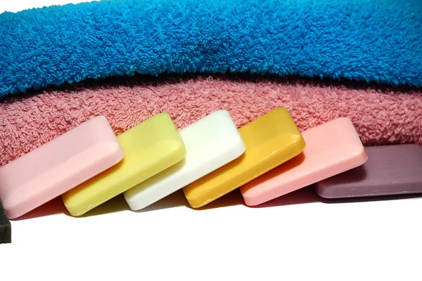 Towels and hand soap — Stock Photo, Image