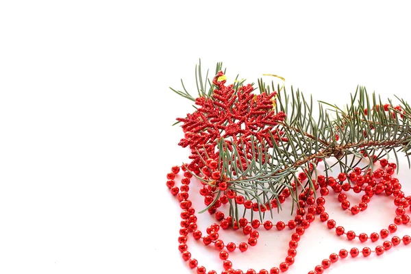 Perline di Natale e fiocco di neve — Foto Stock
