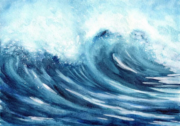 Watercolor ocean waves, hand drawn illustration