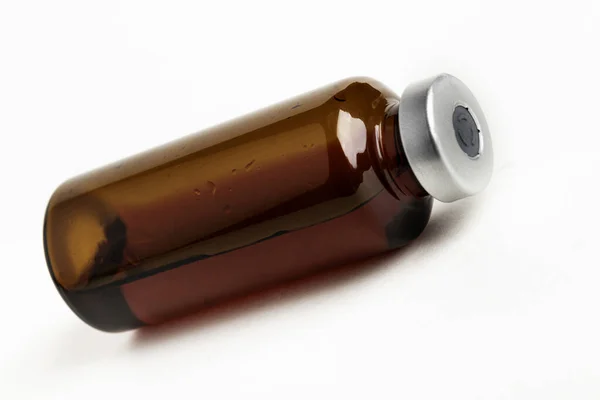 Macro Shot Selective Focus Amber Color Vaccine Injection Bottle Set — Stock Photo, Image