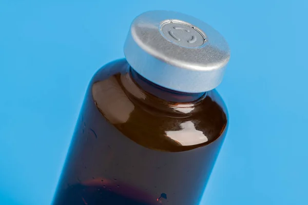 Macro Shot Selective Focus Amber Color Vaccine Injection Bottle Set — Stock Photo, Image