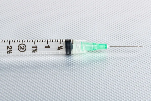 Close Com Foco Seletivo Uma Injeção Medicamento Descartável Plástico Higiênico — Fotografia de Stock
