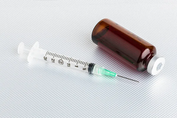 Close Shot Hygienic Single Use Plastic Disposable Medicine Injection Amber — Stock Photo, Image