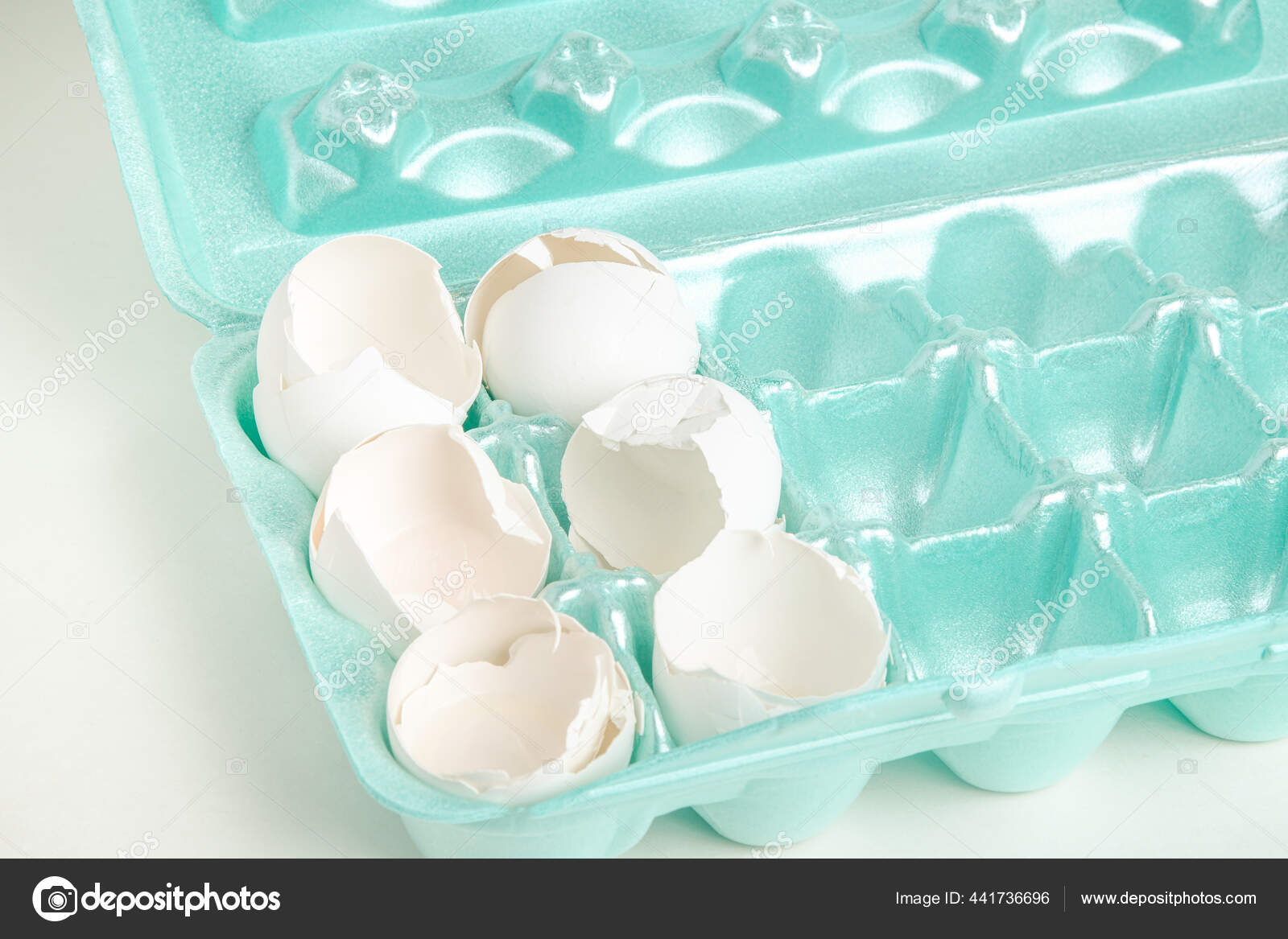 Close Set Cracked White Egg Shells Individually Nestled Cores Styrofoam