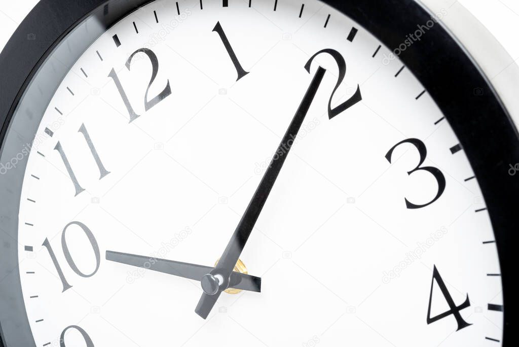 A creative macro shot of the face of an old, dirty, broken, and discarded plastic wall clock.