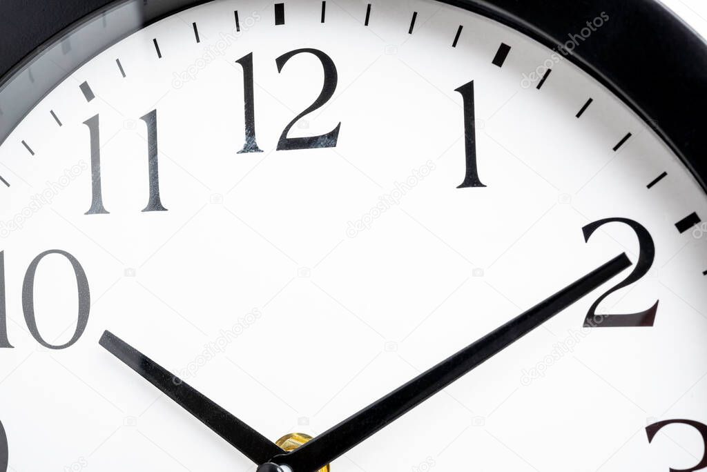 A creative macro shot of the face of an old, dirty, broken, and discarded plastic wall clock.