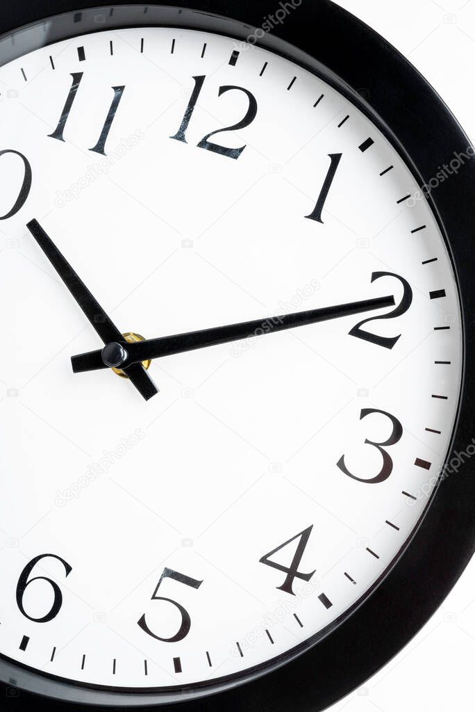 A creative macro shot of the face of an old, dirty, broken, and discarded plastic wall clock.