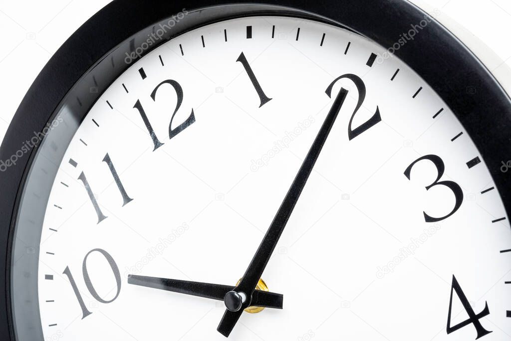 A creative macro shot of the face of an old, dirty, broken, and discarded plastic wall clock.