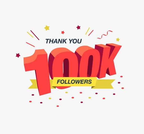 Dziękujemy 100K Lub 100 000 Śledzących Media Społecznościowe Nowoczesny Płaski — Wektor stockowy