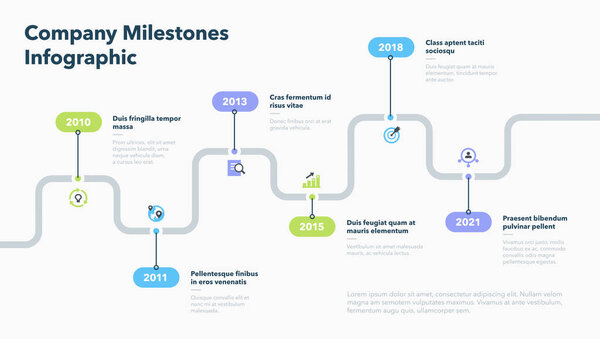 Modern infographic for company milestones timeline. Easy to use for your website or presentation.